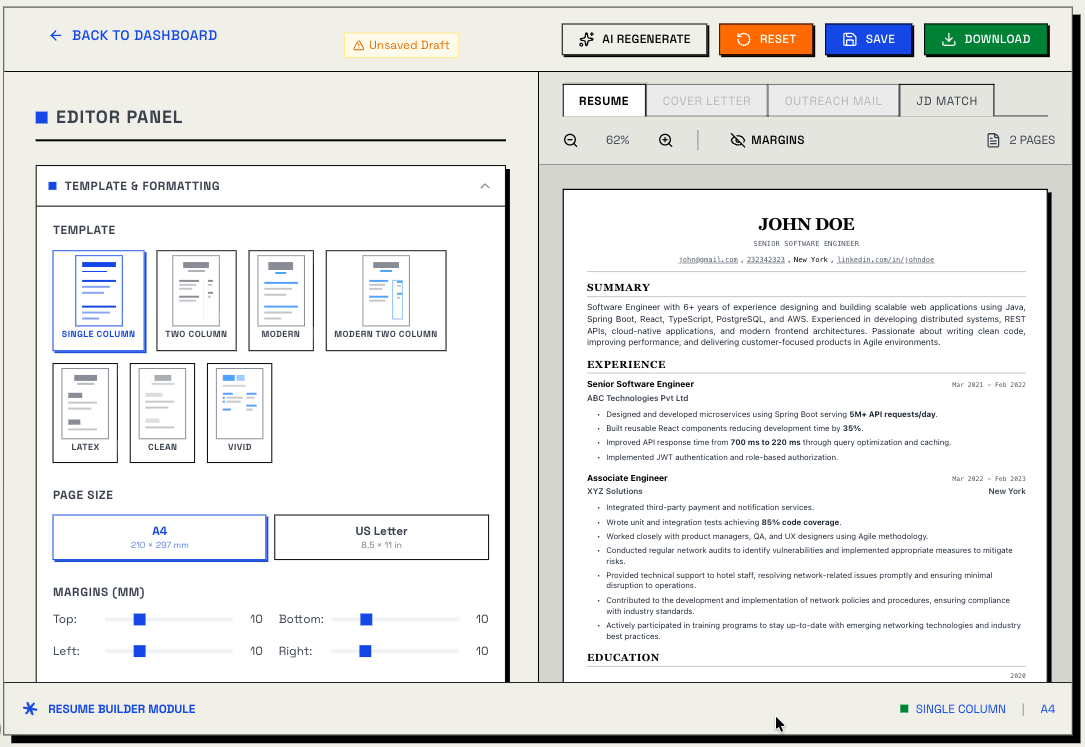 Resume Editor Preview